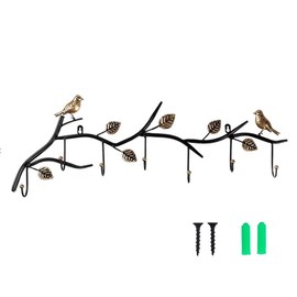 Primst Vintage Metal Wall Mounted Coat Rack with 7 Hooks, Birds on Tree Branch Wall Hanger Hook Rack for Keys, Hats, Coats, Towels, Scarves (7 Hooks)
