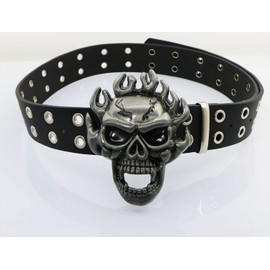 NORICAP Men And Women Metal Skull Head Leather Buckle Belt Waist Band Jeans Decorative Punk Belt (black)