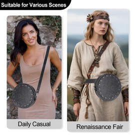 Renaissance Bag for Women,Viking Embossed Faux Leather Belt Purse Medieval Waist Bag,Ren Faire Accessories Gift for Travel,Festival,Faire and Cosplay,Black