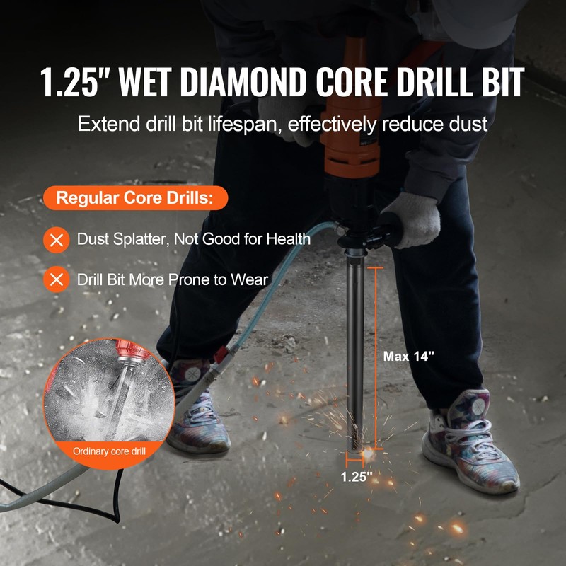 Happybuy 1-1/4" Wet Diamond Core Drill Bit, 14" Drilling Depth,