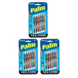 3 Pk, Bazic Palm Key Chain Mini Ballpoint Pen, 6 Per Pack (Total of 18 Pens)