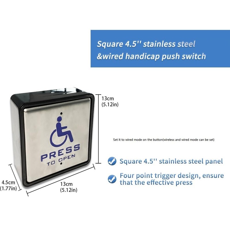 Olideauto Handicap Door Access Wired Stainless Steel Push Button 4-1/2''(L)