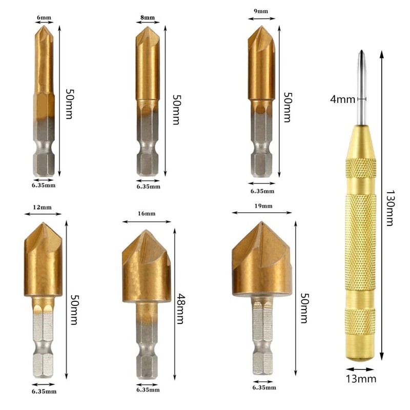 MYLCHBDJ Chamfering Cutter, Chamfering, Countersunk Cone, Set of 7, 0.23,