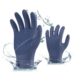[Vgo...] Waterproof Gloves, Chemical and Solvent Resistant, Household Cleaning, Dishwashing, Anti-Slip, Fishery Work, Chemical Work Gloves, Seamless Gloves TP1147 (Dark Blue, L)