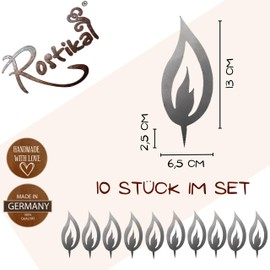 Rostikal Set of 10 Metal Flames 13 cm Winter Decoration Craft Autumn Decoration Christmas Decoration Flame