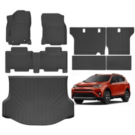 Naibeve Floor Mats for 2013-2018 Toyota RAV4(Not for Hybrid or Prime)-All Weather for Toyota RAV4 Floor Mats Liners 2 Row & Cargo Liner & Seats Back Cover(Floor Liner+Backrest Mats+Trunk Mat)