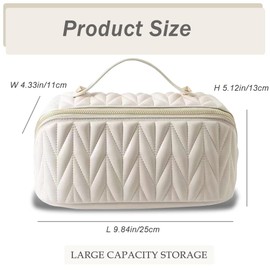 SIUSHANE Large Capacity Travel Cosmetic Bag With Handle for Women, Waterproof Travelling Opens Flat Makeup Bag Portable PU Leather Toiletry Bag Multifunctional Cosmetic Organizer (pink)