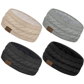 Loritta 4 Pack Womens Winter Headbands Fuzzy Fleece Lined Ear Warmer Cable Knit Thick Warm Crochet Headband Gifts,Multi F