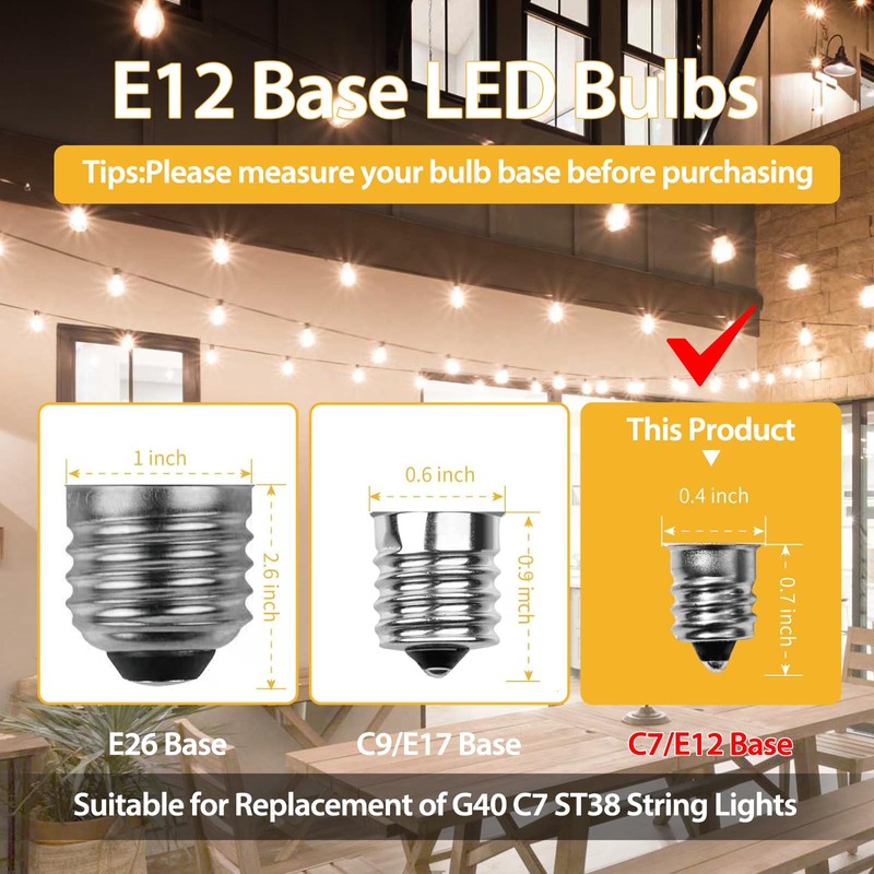 25 Packs ST38 LED Edison Bulbs,0.6Watt E12 Base Small Vintage