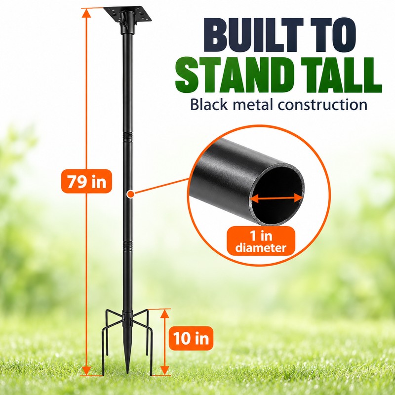 79 Inch Bird Feeder Pole, Heavy Duty 1 Inch Metal