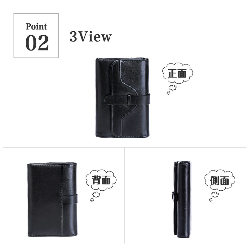 VINEY Women's Trifold Wallet, Cowhide Leather, Coin Purse, Short Wallet,