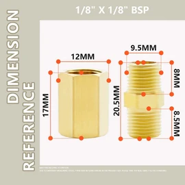 Bwintech 4 Pcs 1/8" to 1/8" Female & Male BSP Thread Brass Hex Nipple & Hex Coupling Connector for Pipe Connecting Conversion