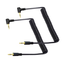 Seadream 2.5mm Angled Audio Cable Coiled ;2Pack Coiled Spring 2.5mm to 2.5mm Angled Male to Male Subminiature Stereo Headset Headphone Jack Gold Plated Connector Wire Cord Plug Cable