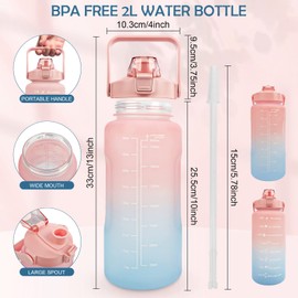 MOMSIV Drinking Bottle 2 L BPA-Free, Large Capacity Leak-Proof Sports Water Bottle with Straw Time Markings to Drink & Lock Cover, Tritan Water Jug Sports Bottle for Bike, School, Gym