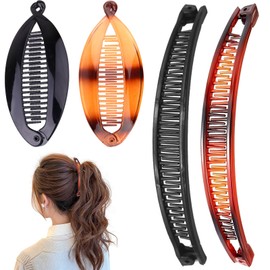 4-Pack Banana Hair Clips Set - 2x Fishtail & 2x Double Comb Claws for Fine/Thick Hair,Non-Slip Ponytail Holders for Women Girls Gym to Office Essentials