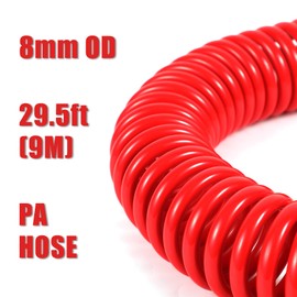 MUYI Air Gun Blower Duster Cleaning Kit for Heavy Duty Truck with 29.5ft/ 9 Metres Long Coil Pneumatic PA Hose and 2 Interchangeable Nozzle Tips (Red)