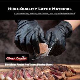 Black Latex Powder Free Disposable Tattoos Piercing Industrial Gloves - Size Large - 100 gloves/Box