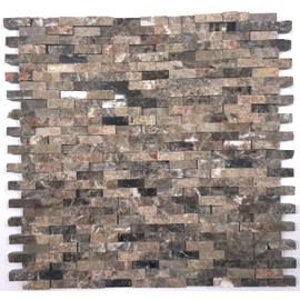 Emperador Splitface Mounted Marble Mesh Glazed and Textured Mosaic in Brown