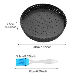 Rixotix Quiche Pan 20cm, Non-Stick Tart Tin, Flan Tins with Loose Base, Tart Pan for Baking, Quiches, Flans, Fluted Round Quiche Tart Pan, Pie Pan with Brush, Quiche Dish, Carbon Steel(Black)