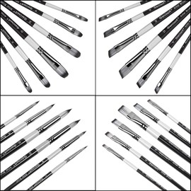 24 Pcs Paint Brush Set, Artist Paintbrushes for Acrylic Oil Watercolor Painting, Premium Nylon Hair Art Paint Brushes 4 Type of Shapes in Different Sizes Assorted