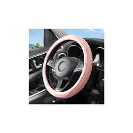 Zpana Car Steering Wheel Cover, 14.5-15" Breathable Soft Leather Vehicle Steering Wheel Protector with Anti-Slip Lining, Comfortable Auto Interior Decoration Accessories, Universal Fit (Pink)