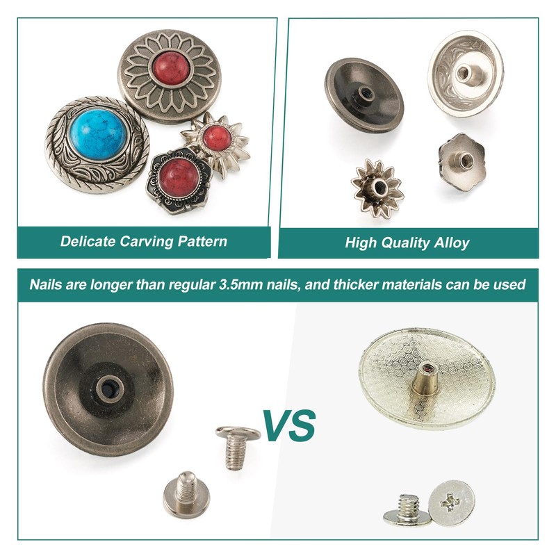 Spritewelry 24 Sets Conchos for Leather Sunflower Decorative Rivets Studs