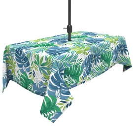 TWLEAR Outdoor Tablecloth 60x84 inch, Rectangle Table Cloth with Umbrella Hole and Zipper, Patio Table Covers for Spring, Summer, Party, Backyard, Picnic, BBQs, Islamorada Blue Green
