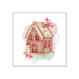CafePress Christmas Watercolor Gingerbread House Square Bumper Sticker Car Decal