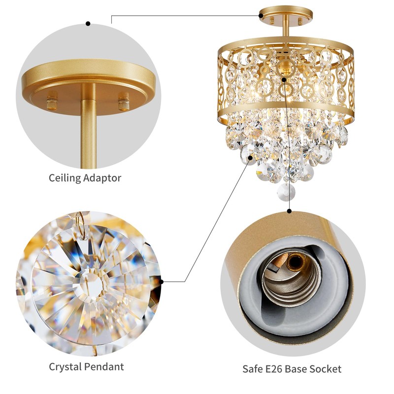 WUZUPS Crystal Drum Chandelier Flushmount Ceiling Light Modern Lighting Fixture