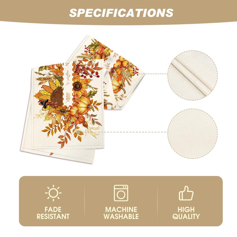 Sunflower Turkey Leaves Thanksgiving Table Runner, Harvest Fall Autumn Kitchen