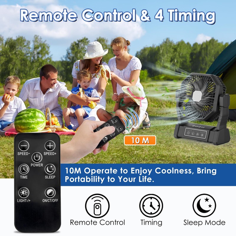 Battery Operated Fan, 20000mAh Rechargeable Camping Fan for Tent with