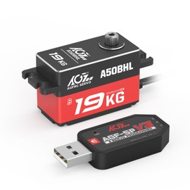 AGFRC Servo digitale programmabile ad alta coppia a basso profilo da 19 kg - Servo senza spazzole per ingranaggi in metallo per modelli RC 1/10, angolo di controllo 180 ° (A50BHL e AGF-SPV3)