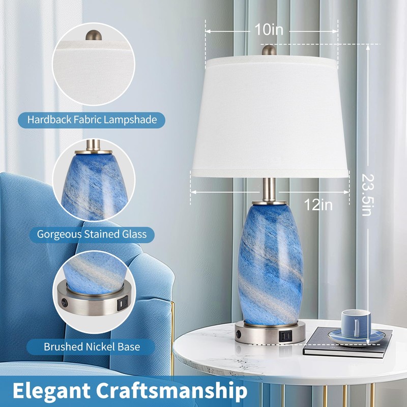 Blue Lamp for Bedroom & Bedside with 3-Way Lighting Modes