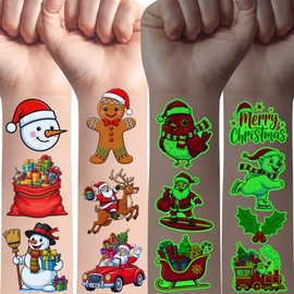 Glow In Dark Christmas Temporary Tattoos | Luminous Christmas Tattoos Xmas Decorations Party Favors Supplies Goodie Bags Stocking Stuffers Gift Idea For Kids Teen Adult Xmas Santa Claus Reindeer-60Pcs