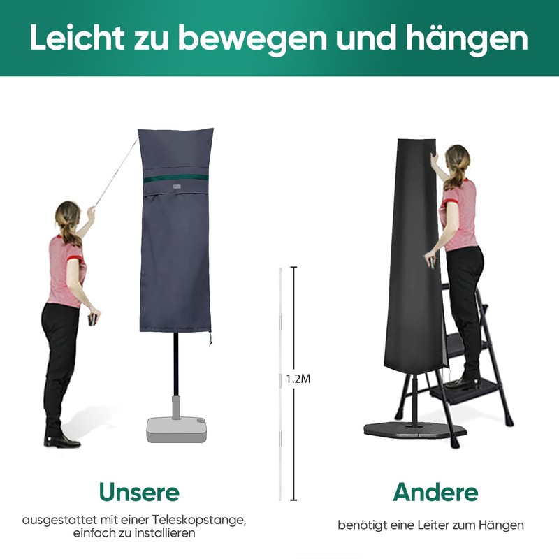 Sekey Double Parasol Protective Cover with Pole, Cover for Garden