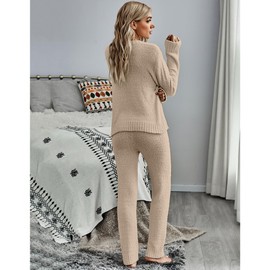 luvamia Two Piece Sweatsuits for Women Fashion Tops Lounge Pants Women Plus Size Fall Clothes Two Piece Outfits for Women Winter Light Taupe XX-Large Fits Size 20 / Size 22
