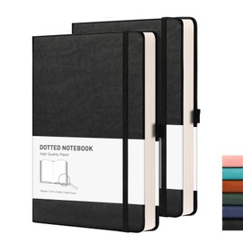 RETTACY A5 Dotted Notebook Pack of 2 - Bullet Dot Grid Journal with 320 Numbered Pages Hard Cover 120gsm Thick Paper, 8 Perforated Sheets, Inner Pocket - 2 Black
