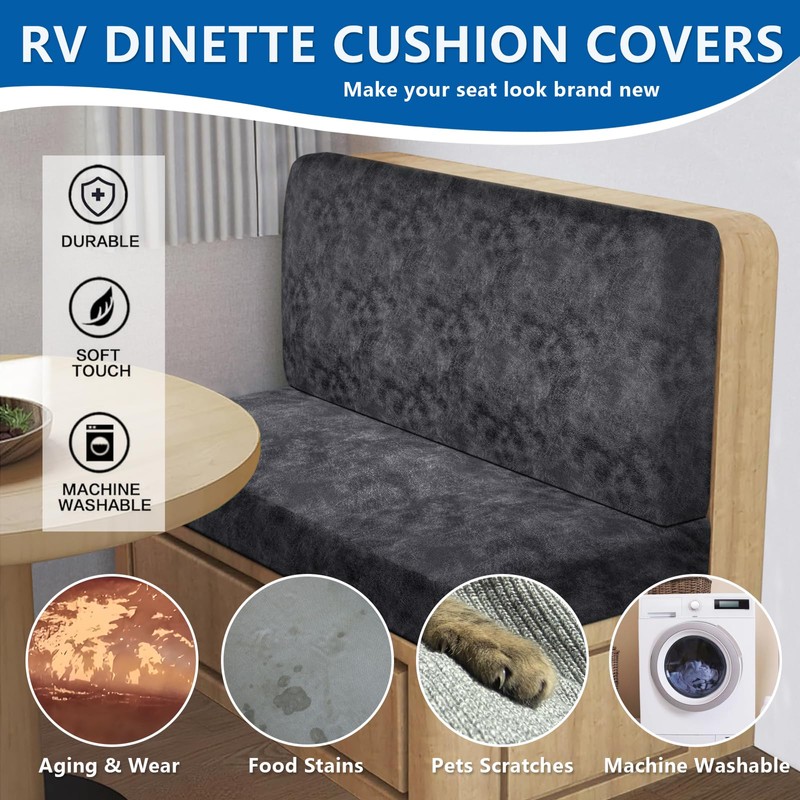 ANARACHON Leather Look RV Camper Dinette Cushion Covers, Washable RV