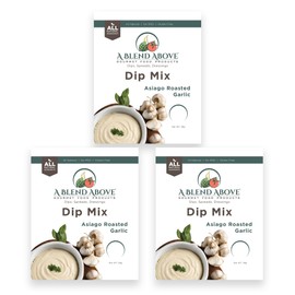A Blend Above, Asiago Roasted Garlic Dip Mix, 3 Packs, 1 oz. Each, Makes 16 Ounces, Gluten-Free, No MSG, All Natural, No Preservatives, Vegan Friendly, Keto Friendly, Vegetable Dip, Chip Dip, Low Carb, Easy to Make