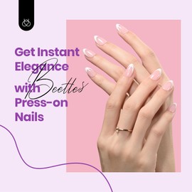 Beetles French Tip Press On Nails Almond, Pink Short Almond French Gel Nail Tip with Pre-applied Tip Primer & Base Coat, Supremely Fit & Natural Glue On Nails in 16 Sizes, 64Pcs for Nail Art DIY Home