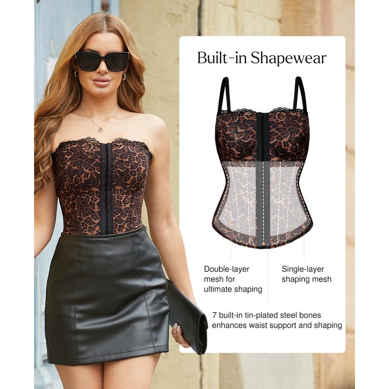 Popilush Leopard Print Tops for Women Lace Spaghetti Strap Going