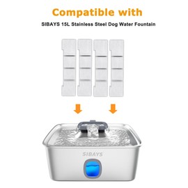 SIBAYS Dog Water Fountain Filter Replacement, 4Gal/15L Pet Fountain Filters, Made of Activated Carbon and PP Cotton, 8 Pack Pet Water Fountain Filters, 8 Pack Pre-Filter Sponge with 8 Pump Sponge