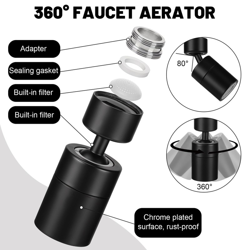 360° Swivel Tap Attachment, M22/M24 Rotating Water Saver with 2