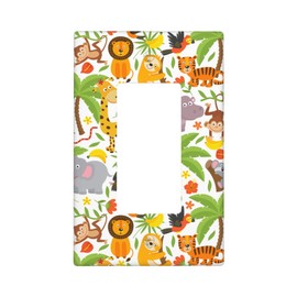 Jungle Animals 1-Gang Rocker Wall Plate Cover,Decorative Single Rocker Decorator Light Switch Cover For Kids Teens Boys Girls Room Decor 4.50" X 2.76"Inch