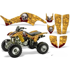 AMR Racing ATV Graphics Kit: Quad Stickers for Honda TRX 400EX (1999-2007), Featuring Skulls N Roses Design in Yellow, Transform Your Ride with New ATV Stickers!