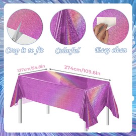 2Pcs 137x274cm Hot Pink Tablecloth for Hot Pink Party Decorations,Plastic Holographic Table Cloths Foil Table Cover Metallic Disco Tablecloth for Outdoor Picnic,Birthday,Christmas Party Decorations
