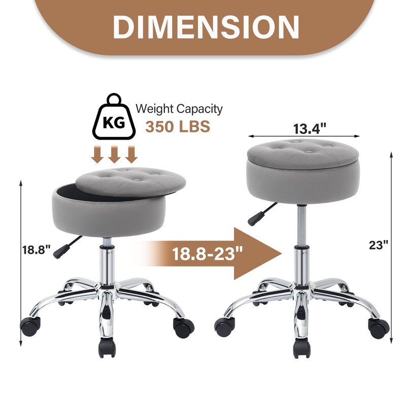 Gitrah Vanity Chair with Wheels Adjustable Vanity Stool with Storage