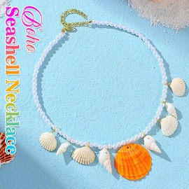 Zoestar Boho Shell Necklace, Gold Pearl Necklaces, Beads, Beach Necklace for Women, One Size, No Gemstone, Unit size, /, No Gemstone