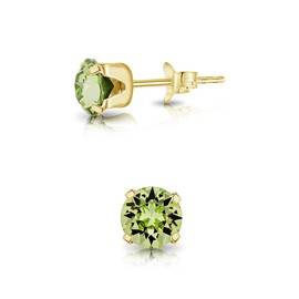 Peridot Earrings - Yellow Gold Plated Earrings 925 Sterling Silver- Light Green Earrings - Crystal Light Earrings - Yellow Gold Stud Earrings