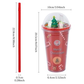 Christmas Water Tumbler Snowman Christmas Tree 3D Pattern Design Glitter Double Walled Cup with Straw and Lid, Reusable BPA Free Drinking Tumbler Cup for Xmas Party Girls Boys Gifts 450ml A